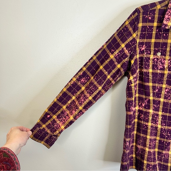 Peace Sign Boho Hippie Purple Yellow Festival Flannel Casual Womens M Upcycled - Picture 9 of 13